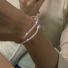 TseenYi Punk Snake Bangle Bracelet Silver Serpent Bangle Snake Serpent Bracelet Shine Snake Bracelet Sparkling Charm Bracelet Animal Jewelry for Women and Girls Gifts