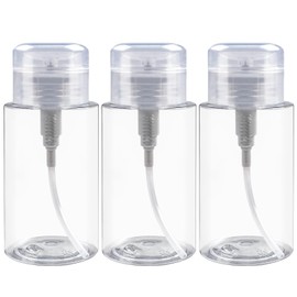 ANGNYA 6.7oz/200ML Pump Dispenser Bottle Push Down Pump Dispenser Bottle with Flip Cover 3 Packs Clear Pump Bottle for Nail Polish Remover Alcohol Makeup Remover Liquid