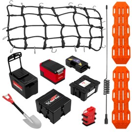 GLOBACT 10PCS RC Crawler Accessories Roof Simulation Decoration Luggage Net/Fishing Box/Oil Drum/Shovel/Antennas/Recovery Board for Traxxas Trx4 Trx6 Axial SCX10 Redcat GEN 7 8 Rc4wd (Black)