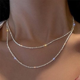 ASCOMY Layered Necklaces for Women Dainty Silver Necklaces Set 14K Silver Plated Layered Gold Shiny Twist Rope Chain Necklaces Simple Choker Necklace Women Everyday Silver Dainty Jewelry Gift