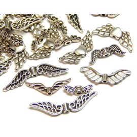 Perlin Angel Wings Angel Various Models 30 Pieces Brass Metal Pendant Spacer Beads Charm Pendant Chain Pendant Metal Pendant for Necklace Charm Mix DIY Jewellery, Brass