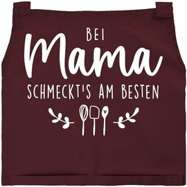 SpecialMe® Women's Cooking Apron with Saying Bei Mama schmeckts am besten Kitchen Apron Gift Mother Cotton, schmeckt`s bei burgundy red