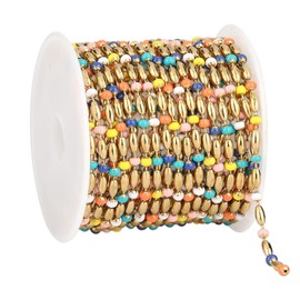 UMAOKANG 13 Feet Gold Plated Stainless Steel Chain for Jewelry Making Colorful Enamel Bead Jewelry Chain Roll
