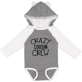 inktastic Crazy Cousin Crew Long Sleeve Creeper 6 Months Granite & White W Ears 45842