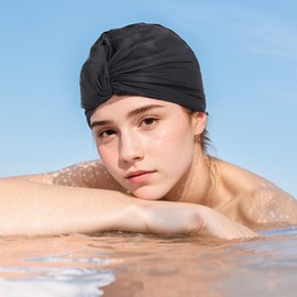 Swimming Cap Women Ladies Swimming Hat Swim Cap Bathing Cap Turban Swim Hat Long Short Hair Swimming Cap Elastic Shower Cap Comfortable Fashion Ear Protection Pool Cap Pleated Swimming Hat