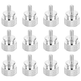 sourcing map 12pcs UNC6-32x6.5mm Knurled Thumb Screw Computer Case Threaded Hand Tighten Screws Aluminum Alloy for PC Case, Bright Silver