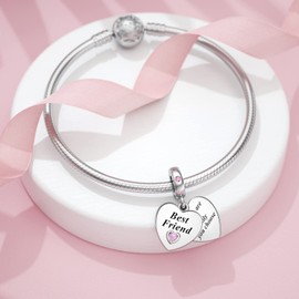JIAYIQI Mother Sister Daughter Wife Charms Fit Charms Bracelet Necklace with Double Heart Love Charms 925 Sterling Silver Beads for Women Jewelry, Sterling Silver, Cubic Zirconia, Cubic Zirconia