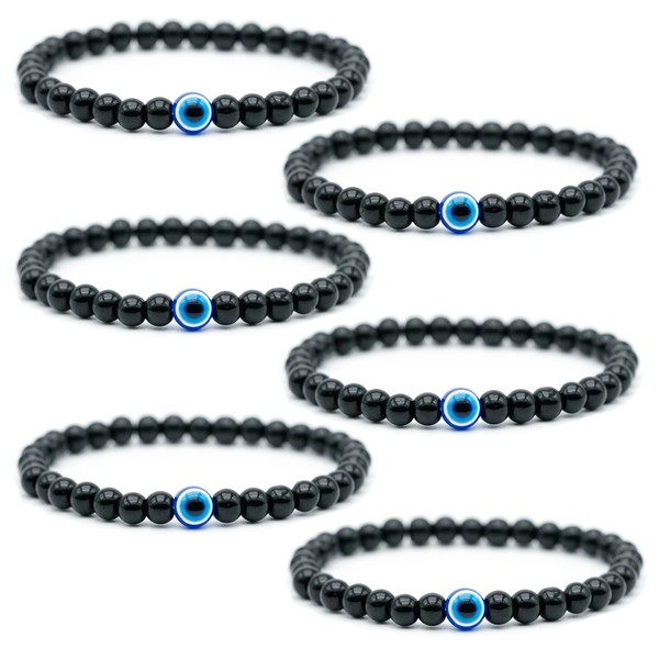 Lameybrt Evil Eye Bracelet 6mm Natural Stretch Adjustable Beaded Bracelets