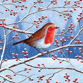 Museums & Galleries Pack of 8 Artistic Charity Christmas Cards - Robin & Berries - Lovely Illustration of a Winter Woodland Scene by James Newman Gray - 8 Cards of 1 Design