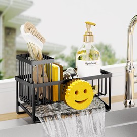 Sponge Holder for Kitchen Sink,Smiley Face Kitchen Sink Caddy with Removable Brush Holder,Self-Draining Kitchen Sink Organizer for Sponge,Soap,Dish Brush,Scrubber,Kitchen Essentials and Gadgets