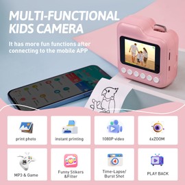 Kids Camera Instant Print Photo for Kids Age 3-12,Instant Print Digital Camera with 1080P Videos Toddler Portable Travel Camera Christmas Birthday Gifts for 7 8 9 10 Year Old Girls Boys with 32GB Card