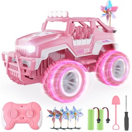 BEZGAR Remote Control Car for Girls - 1:16 Pink RC Jeep with 4 Windmills & 2 High-Capacity Rechargeable Batteries(80+ Mins Runtime), 2.4GHz RC Cars with Lights, Monster Truck Toys Gifts for Kids