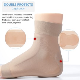Nuanchu 2 Pairs Padded Skate Socks Ice Skating Protection Socks Lace Bite Gel Pads Ankle Malleolar Sleeves Protection Guards for Front Foot Shin Achilles Tendon Heel (Nude,Lace Bite)