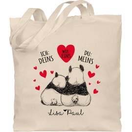 Geschenk mit Namen personalisiert by Shirtracer - Cotton Bag - Valentine's Day Partner Love - Panda Declaration of Love Valentine's Day Gifts with Name Gift Idea Couple Christmas Gift for, 1 natural
