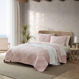 Tommy Bahama - Twin Quilt Set, Reversible Cotton Bedroom Decor with Matching Sham, Tropical Bedding with Textured Reverse (Distressed Water Leaves Coral, Twin)