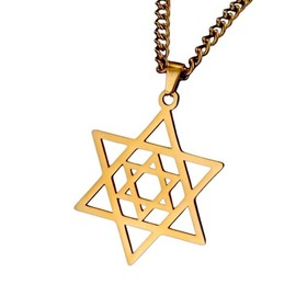 Double Star of David Pendant - Traditional Religious Judaic Magen Star of David Pendant Necklace - Made from quality stainless steel in Gold or Silver Tones - Perfect for Men, Women, Teens - Ideal for Bar/Bat Mitzvah, Hanukkah, and Jewish Celebrations. (