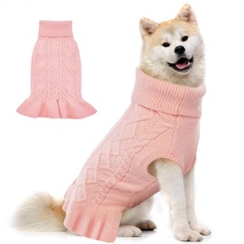 Lelepet Large Dog Sweater Dress, Puppy Jumper Dog Sweaters for Girls Turtleneck Warm Knitwear Fall Dog Pullover Dress Knit Sweaters for Large Dogs Vest Pet Sweater, Pug, Bulldog, Pink, XL