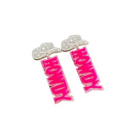 Western Cowgirl Acrylic HOWDY Glitter Drop Dangle Earrings Rodeo Disco Cowboy Earrings Country Concert for Women Party Southern Jewelry-pink