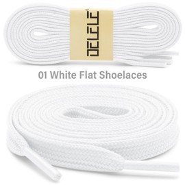 DELELE Solid Flat Shoe Laces: Hollow Thick White Shoelaces for Sneakers 2 Pair 51 inch