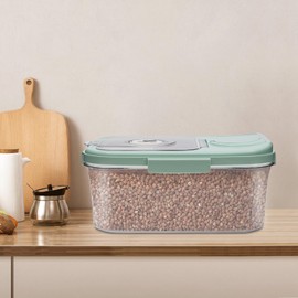 QUSKLISU Food Storage Container, Rice Bucket Grain Jar with Timer, 11lb Capacity Storage Tools with Lid & Time Scale, Airtight BPA-Free for Cat/Dog Food, Cereal, Dry Food (Green 5kg)