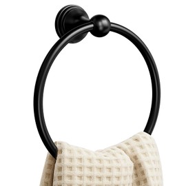 Hand Towel Holder for Bathroom – Matte Black Round Towel Ring, Wall Mounted Rack, Modern Hanger for Bath, Kitchen, RV, Decor