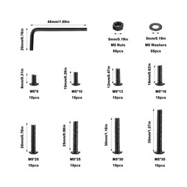 256 Pcs M5 Screws Set, Nuts and Bolts Assortment Kit, Black Hex Socket Button Head Bolts and Nuts Set, Round Machine Screws, with Hex Wrench