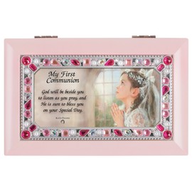 Cottage Garden First Communion God Beside You Matte Pink Jewelry Music Box Plays Jesus Loves Me