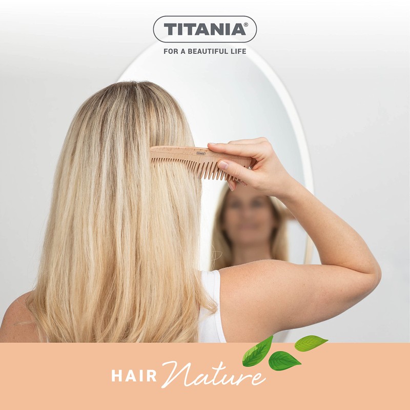 Titania Natural Beech Wood Comb - Anti-Static - 7" Long