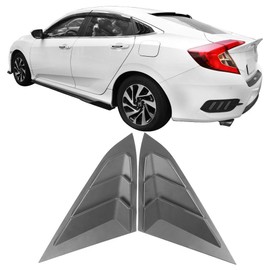 IKON MOTORSPORTS | Window Louvers Compatible With 2016-2020 Honda Civic | 4D Rear Quarter Panel Window Side Louvers Vent 2PCS ABS