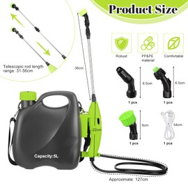 Electric Garden Sprayer,1.35Gallon/5L Battery Powered Garden Sprayer with Adjustable Shoulder Strap, 3 Mist Nozzles,for Lawn, Garden, Clean and Disinfect (Grey)