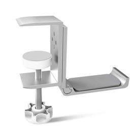 KD Essentials Headphone Holder & Headset Hook for More Tidy on the Desk and in the Office, Gaming Headset Holder - Tool-Free Mounting on the Table Edge (High-Strength Aluminium, Silver)