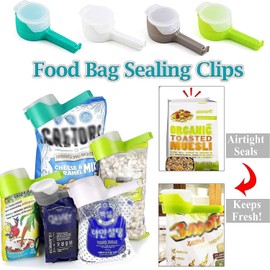 4 Pcs Bag Clips for Food, Food Storage Sealing Clips with Pour Spouts, Kitchen Chip Bag Clips, Plastic Cap Sealer Clips, Great for Kitchen Food Storage and Organization, Blue color