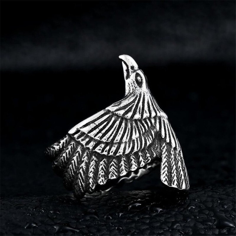 SINLEO Freedom Vintage Silver Black American US Eagle Stainless Steel
