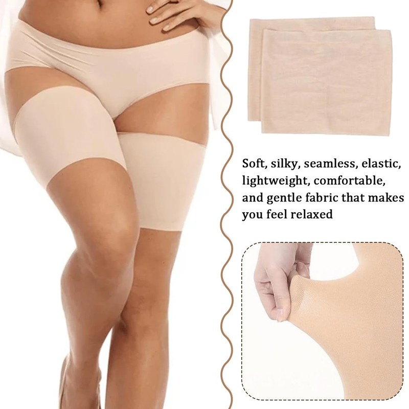 2 Paar Damen-Oberschenkelbandagen, scheuerfrei, reibungsfrei, rutschfestes Silikon (Haut und Weiß,