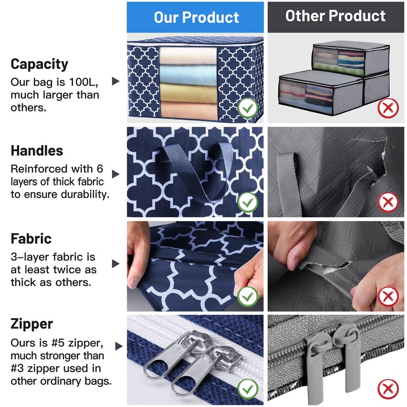 WISELIFE Storage Bags, Large Blanket Clothes Organization and Storage Containers