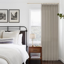 Pinch Pleated Linen Curtains 96 Inches Long 70 Inch Width Light Filtering Window Curtains 96 Inch Living Room Bedroom Pinch Pleat Drapes Patio Door Large Window Taupe Burlywood Birch 1 Panel 70Wx96L