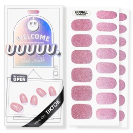 UUUUU Semi Cured Gel Nail Strips [Glitter] - 100% Real Gel, Long-Lasting & Easy to Apply & Remove, Works Any UV/LED Lamps - Spring 2025 Nail Art Stickers (Holigli Pink)