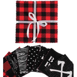 Soimoi Check Print Precut 5-inch Cotton Fabric Quilting Squares Charm Pack DIY Patchwork Sewing Craft- Red