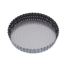 MasterClass KCMCCB33 Crusty Bake 25 cm Perforated Quiche Tin with PFOA Non Stick and Loose Bottom, Fluted, Robust 1 mm Carbon Steel, Grey