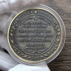 The Lord is My Light Christian Challenge Coin with Isaiah 60:1 Inscription Bible Verses Pocket Token