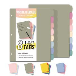 Sooez 8 Tabs Long-Lasting Plastic Write & Erase Large Tabs Dividers for 3 Ring Binder, Aesthetic Cute Pastel Binder Dividers for Student, Teacher, Office, Home Organizers, 2 Sets, Dusty Color