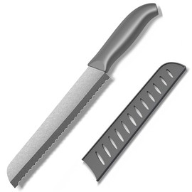 Muncene Ceramic Serrated Bread Knife Slicing Knife - 8" Sharp Blade Kitchen Knife with Cover
