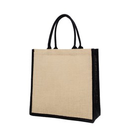 Large Natural Jute Carrier Bags Reusable Shopping Bags with Strong Handle Eco Friendly Shopper Storage Bags Groceries Tote Bag Foldable Food Bags Black, Brown (Brown Size M (15x12.2x5.5in))