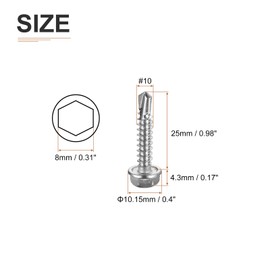 DTGN #10x1" Hex Washer Head Self Drilling Screws - 150Pack - Good for Machine - 410 Stainless Steel - Self Tapping Sheet Metal Screws