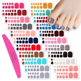 SILPECWEE 20 Sheets Adhesive Nail Polish Strips for Toes Solid Color Nail Stickers Full Nail Wraps Manicure Kit with 1Pc Nail File for Women