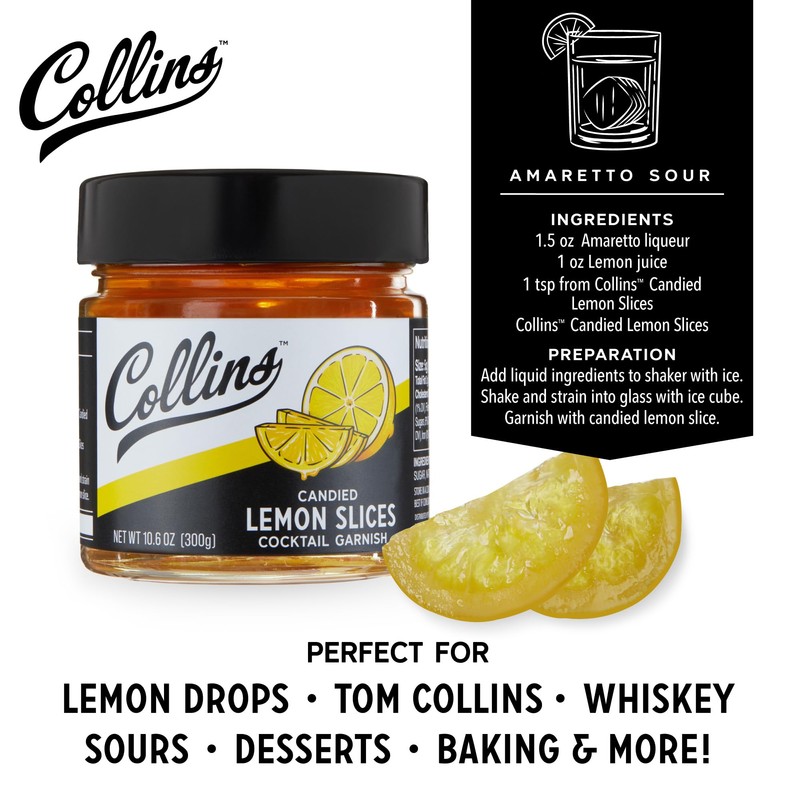 Collins Candied Lemon Slices in Syrup, Candied Fruit Slices Cocktail