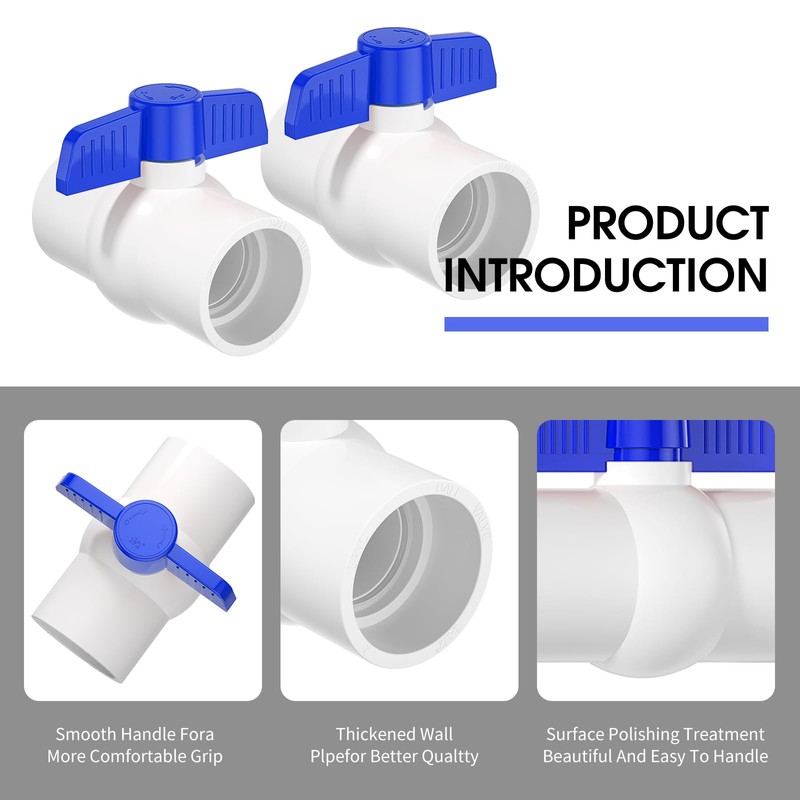 EPHECH 20PCS 1/2" PVC Ball Valve, SCH40 Slip PVC Water