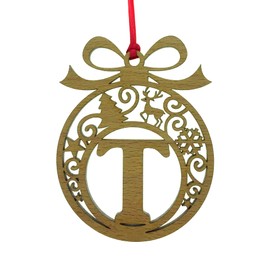 Laser cut Christmas tree bauble decoration: Letter T