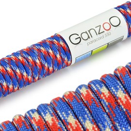 Paracord 550 rope, universally applicable, survival rope made of tear-proof parachute cord (core coat rope made of nylon) universal survival cord - 7 cords 31m/100ft 550lbs capacity, colour: red blue white. IMPORTANT: THIS PARACORD ROPE IS NOT SUITABLE F
