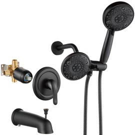 Aolemi Shower Faucet Set with Tub Spout Rain Shower Head System Shower Trim Kit Pressure Rough-in Valve Included ABS 8 Setting Dual Shower Head and Handheld Spray Oil Rubbed Bronze